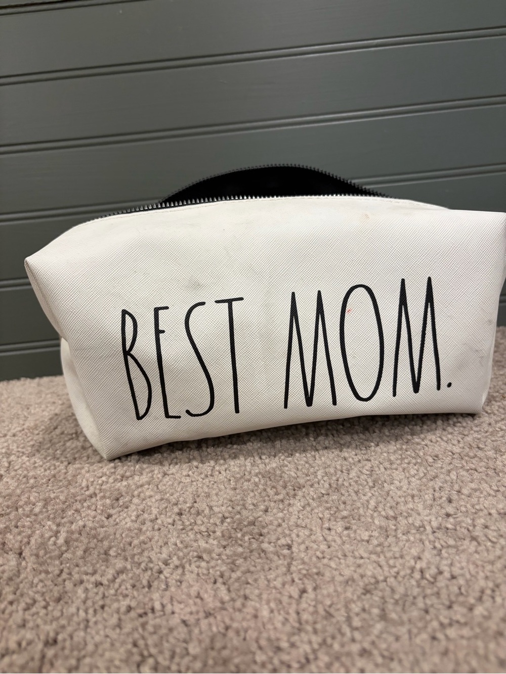 BEST MOM Rae Dunn White Canvas Makeup Bag